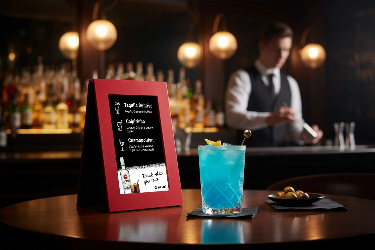 Bacardi brand campaign on a Dinio table display