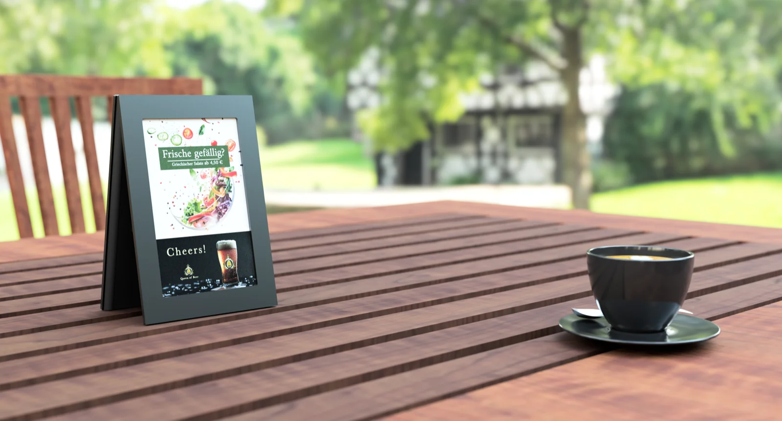 Dinio in a beer garden setting